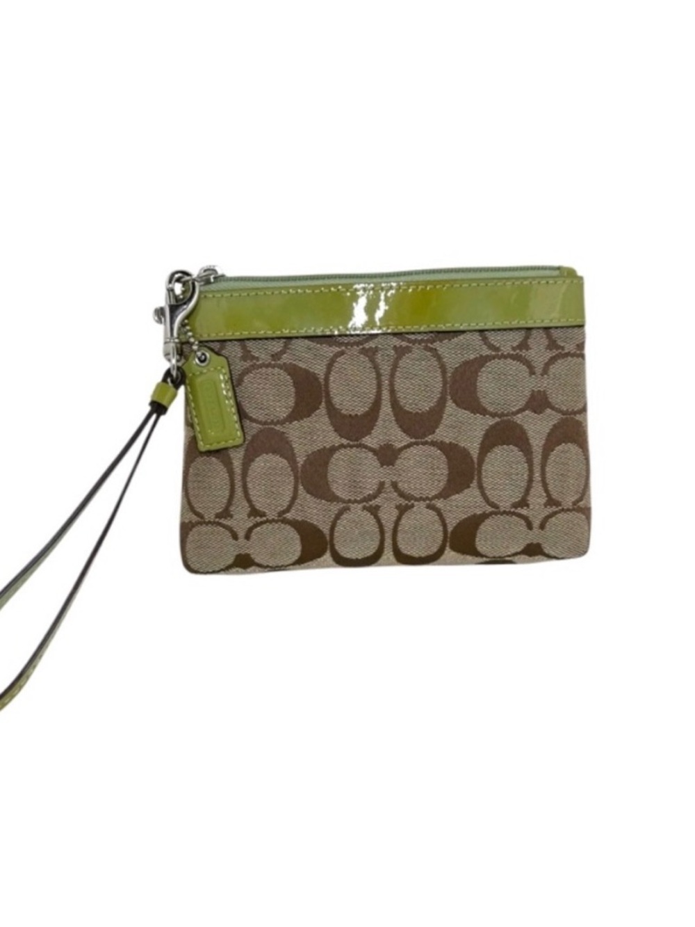 Coach Signature Canvas Wristlet in Brown and Lime Green *like new - Picture 8 of 9